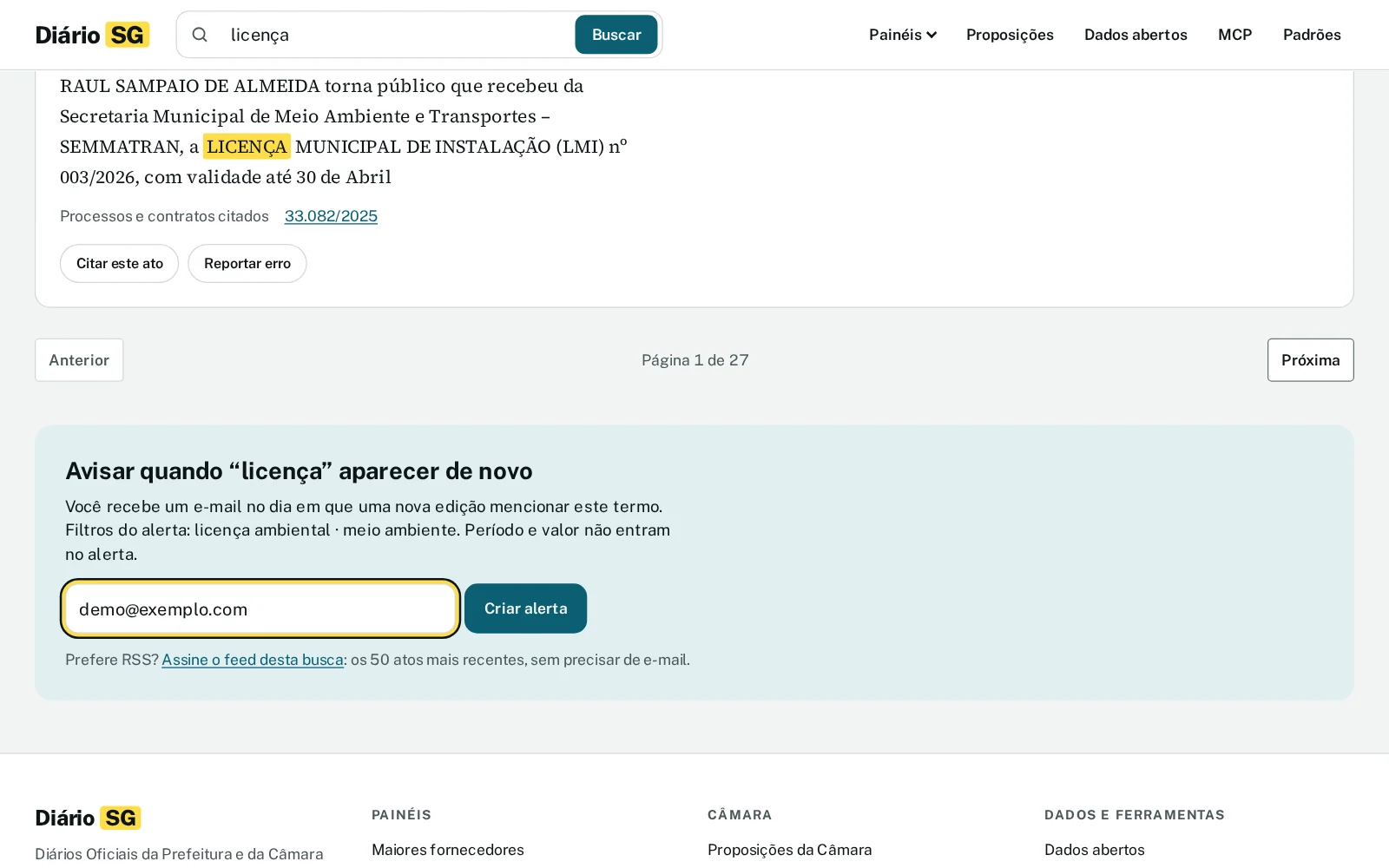 Diário SG: email alert with filters, and RSS