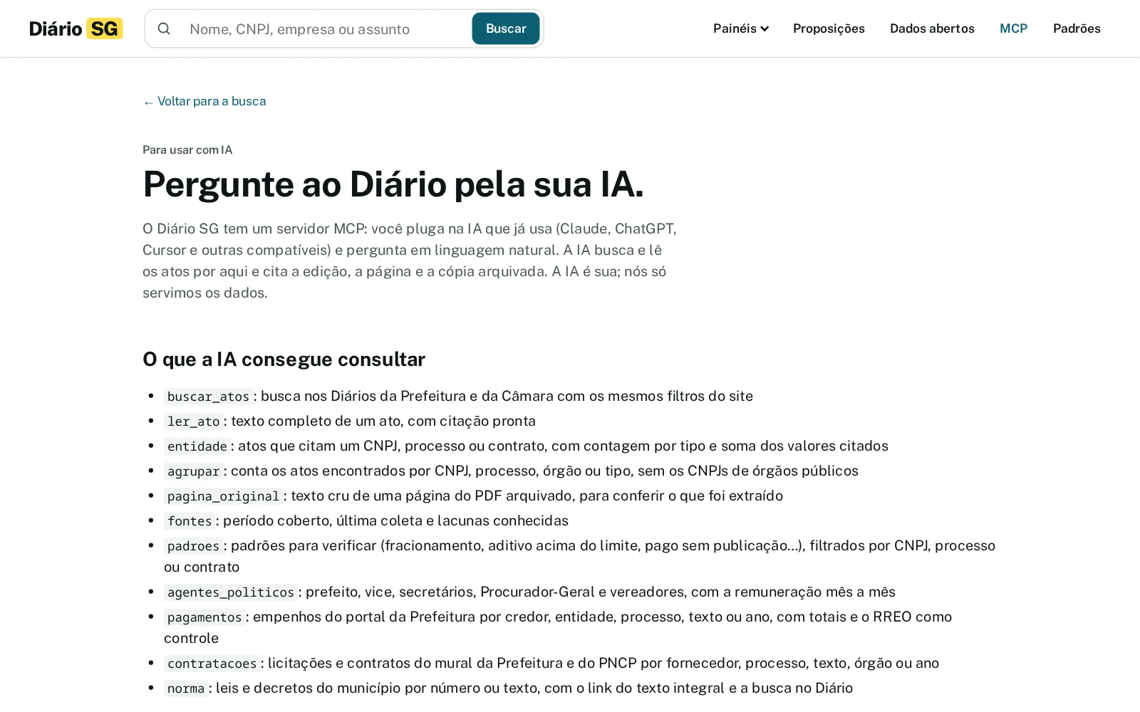 Diário SG: MCP tools for your AI