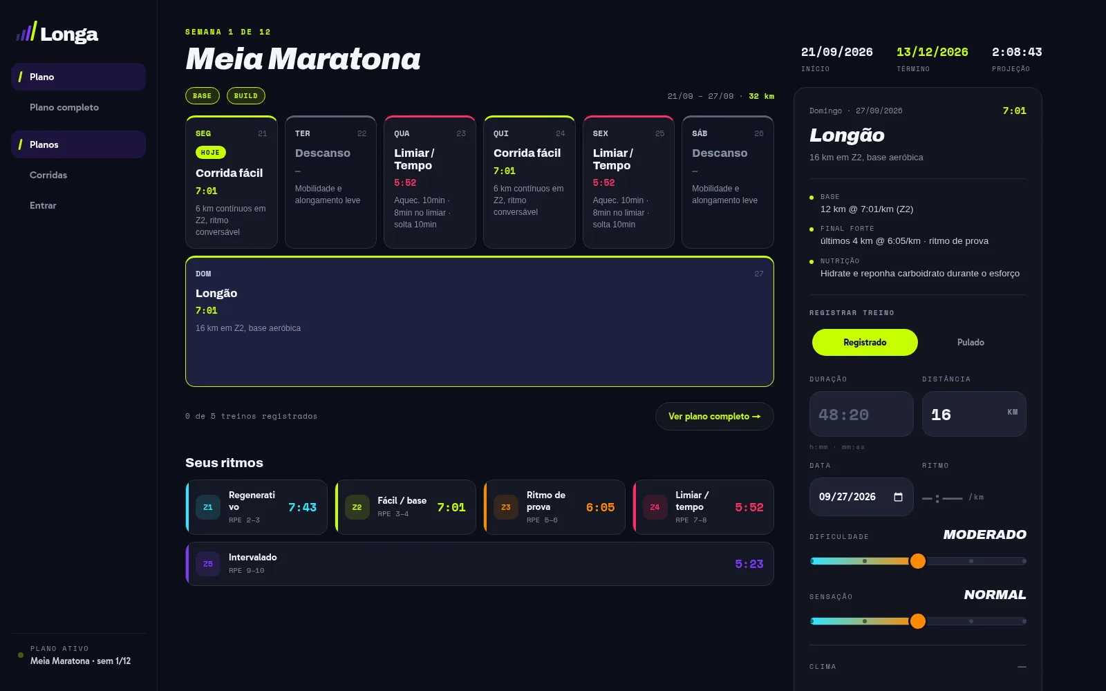 Longa: current week on desktop